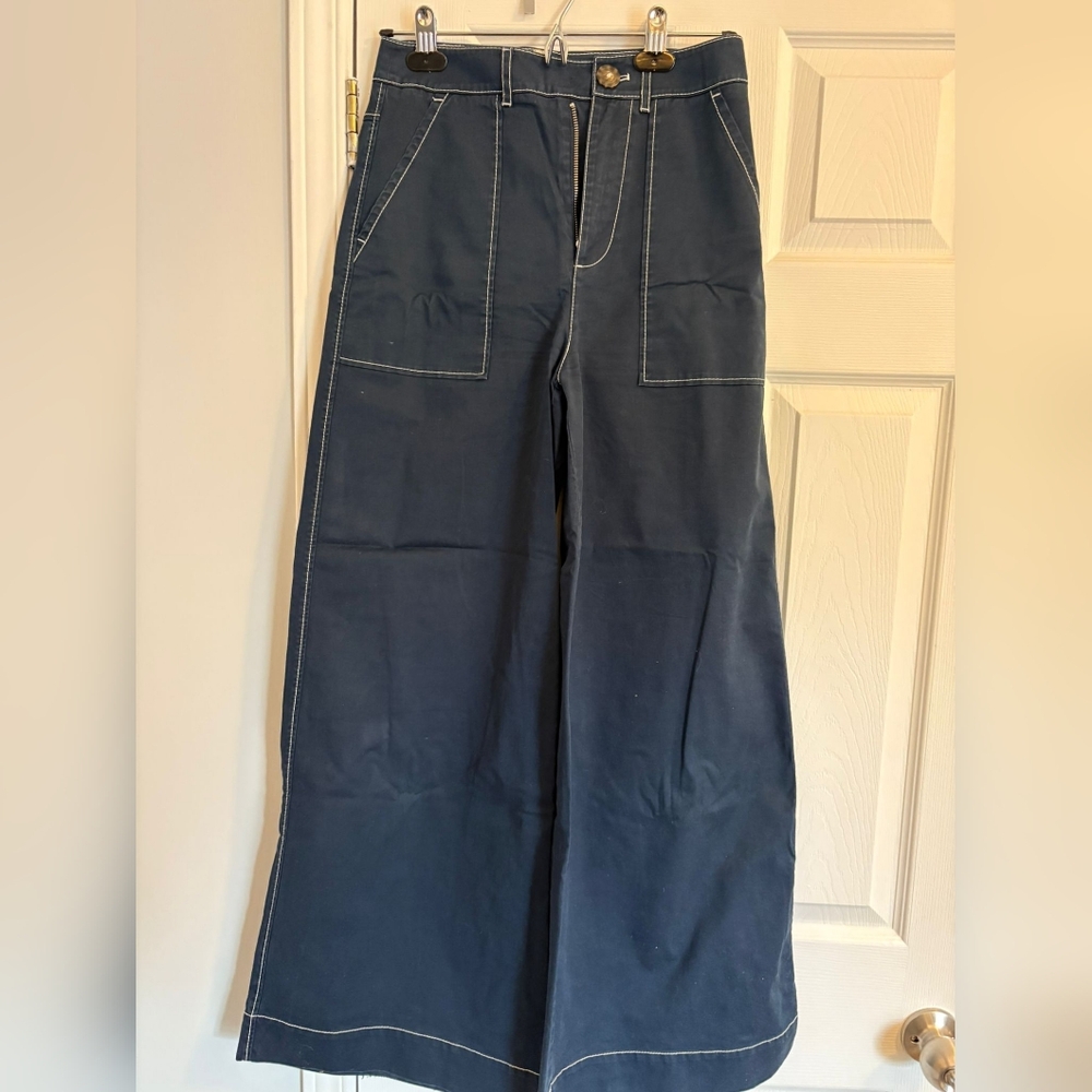 Ganni Navy Flare Jeans with White Stitching